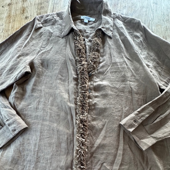 Chico's Linen Floral Applique top AND pants in size medium (Chico's size 1) - Picture 3 of 12